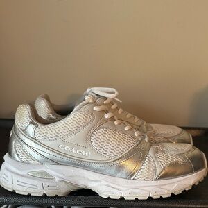 Coach Metallic Silver and White Sneakers